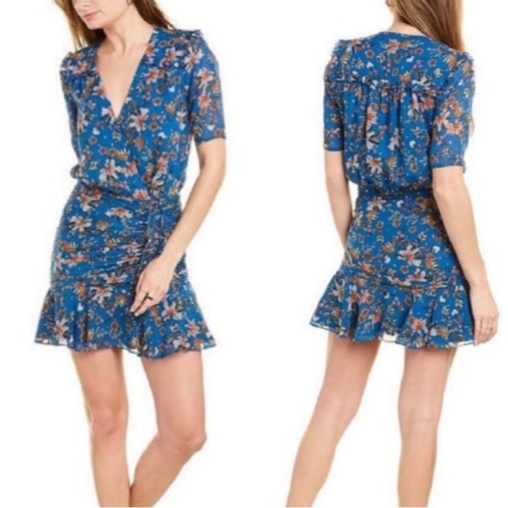 Veronica Beard Dakota Silk Mini Dress Cerulean Blue Multi Size 6